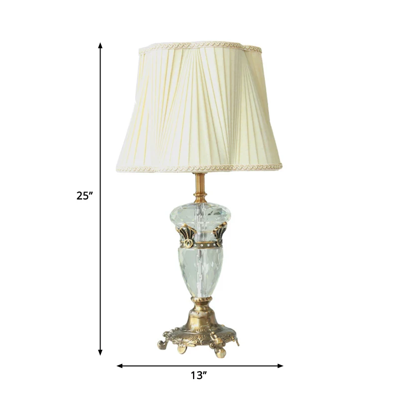 1 lichte stoffen nachtkastjelamp Traditionele witte trommelvormige slaapkamertafellamp met kristallen decoratie Clearhalo