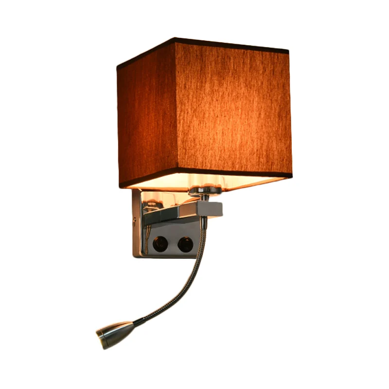 1 lichte stoffen wandkandelaar, eenvoudige stijl, beige/koffie, kubieke slaapkamer, wandmontagelamp Clearhalo