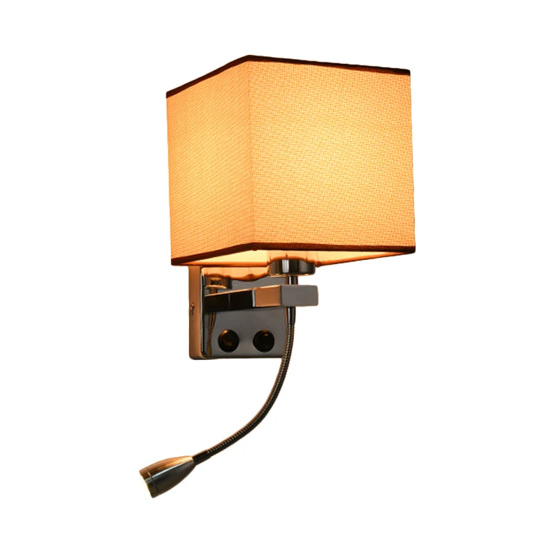 1 lichte stoffen wandkandelaar, eenvoudige stijl, beige/koffie, kubieke slaapkamer, wandmontagelamp Clearhalo