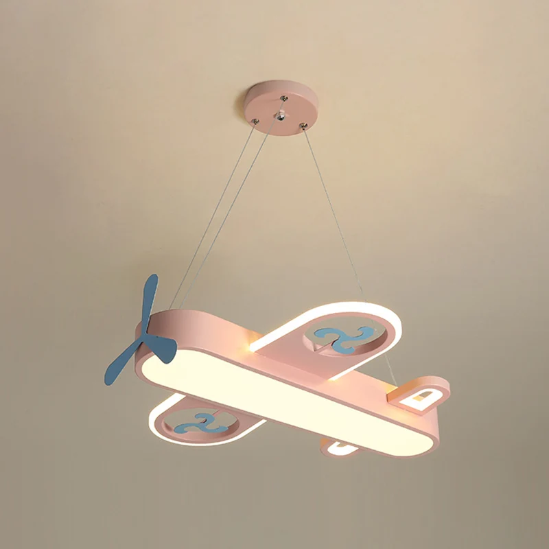 1 lichte vliegtuigvormige hanglamp voor kinderen, metallic druppellamp met ronde luifel voor slaapkamer Clearhalo