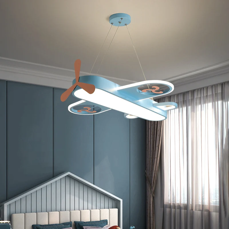 1 lichte vliegtuigvormige hanglamp voor kinderen, metallic druppellamp met ronde luifel voor slaapkamer Clearhalo