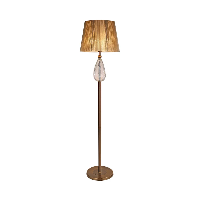 1 lichte vloerleeslamp Countryside Teardrop Crystal staande lamp beige met stoffen kap Clearhalo