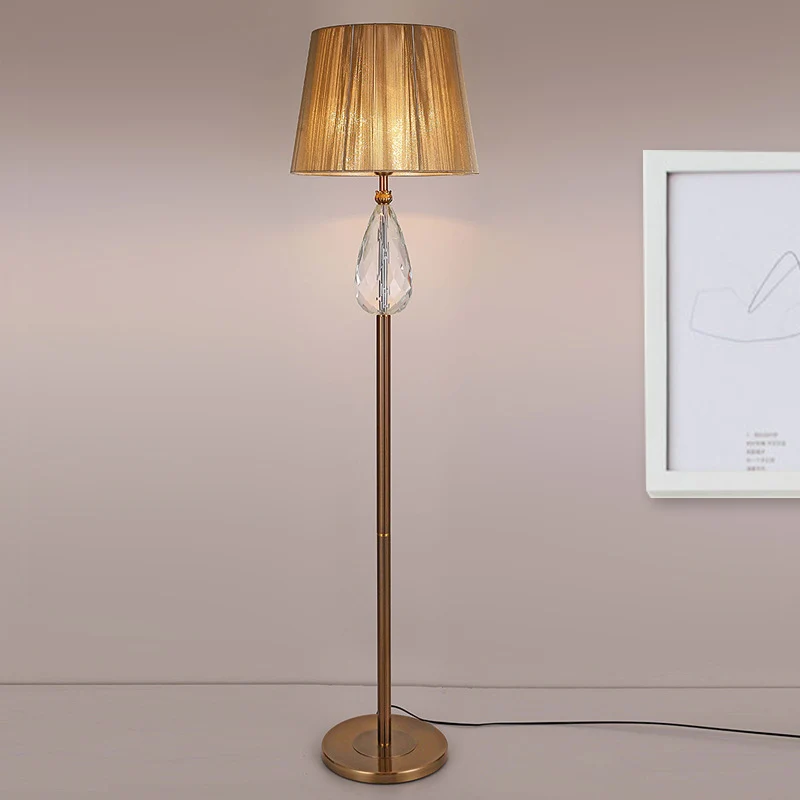 1 lichte vloerleeslamp Countryside Teardrop Crystal staande lamp beige met stoffen kap Clearhalo