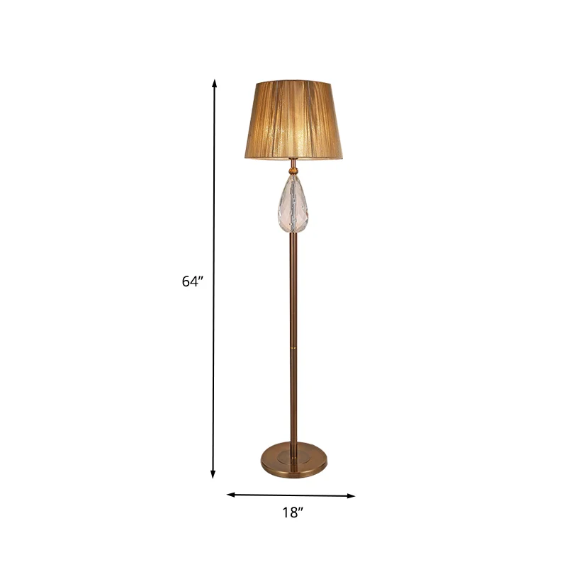 1 lichte vloerleeslamp Countryside Teardrop Crystal staande lamp beige met stoffen kap Clearhalo