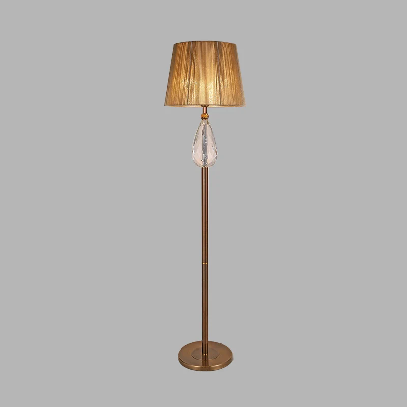 1 lichte vloerleeslamp Countryside Teardrop Crystal staande lamp beige met stoffen kap Clearhalo
