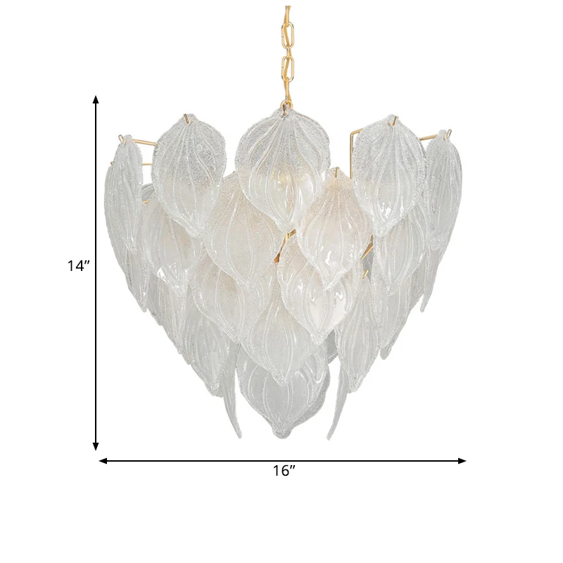 1 lichte woonkamer kroonluchter hanger met blad glazen kap gouden plafondlamp, 16"/23,5"/31,5" breed Clearhalo