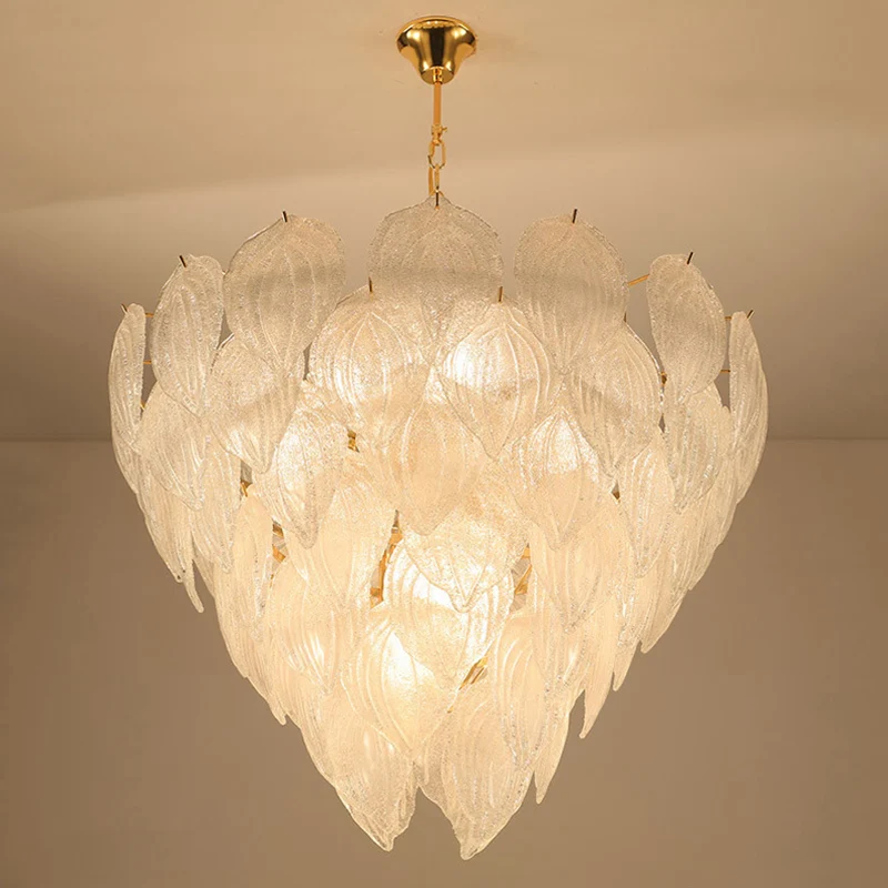 1 lichte woonkamer kroonluchter hanger met blad glazen kap gouden plafondlamp, 16"/23,5"/31,5" breed Clearhalo