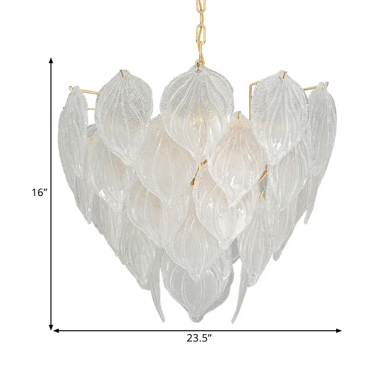 1 lichte woonkamer kroonluchter hanger met blad glazen kap gouden plafondlamp, 16"/23,5"/31,5" breed Clearhalo