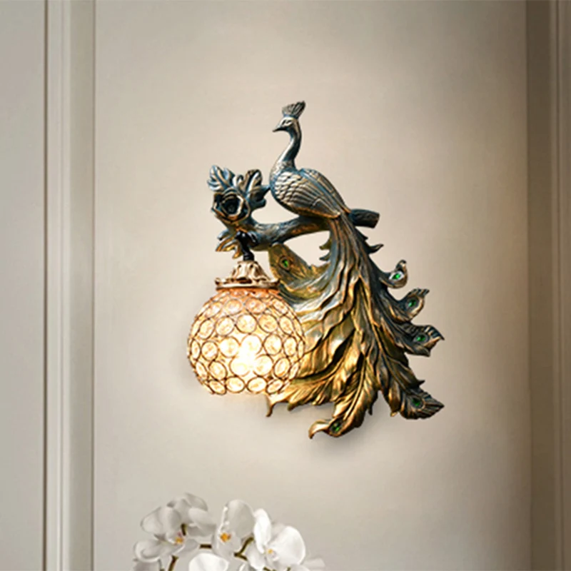 1 lichte woonkamer wandkandelaar vintage bronzen wandlamp met Phenix-harsontwerp naar rechts/links Clearhalo