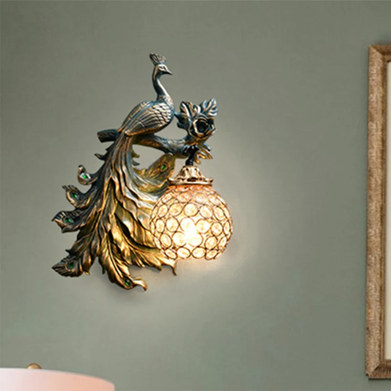 1 lichte woonkamer wandkandelaar vintage bronzen wandlamp met Phenix-harsontwerp naar rechts/links Clearhalo