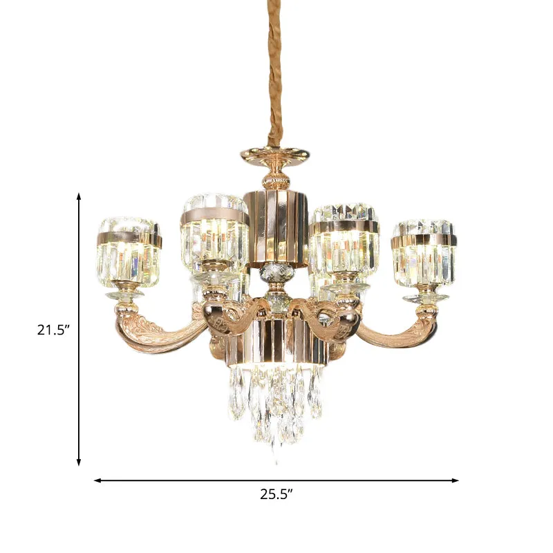 6/8 lichten cilinder kroonluchter verlichting moderne gouden kristallen plafond hanglamp boven tafel Clearhalo