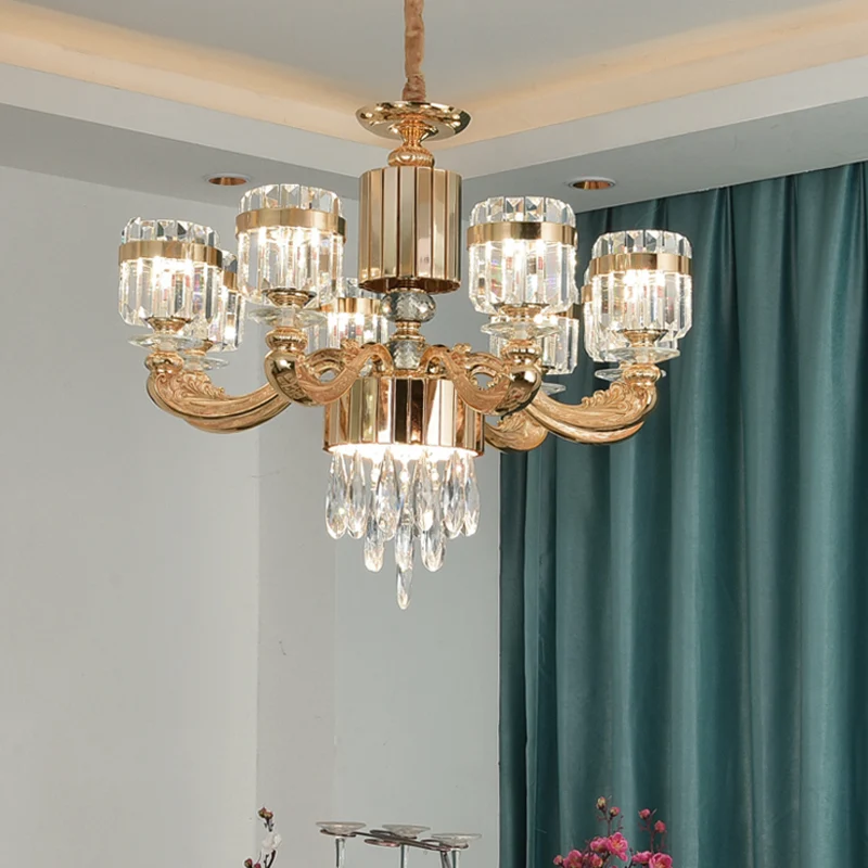 6/8 lichten cilinder kroonluchter verlichting moderne gouden kristallen plafond hanglamp boven tafel Clearhalo