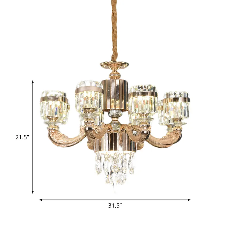 6/8 lichten cilinder kroonluchter verlichting moderne gouden kristallen plafond hanglamp boven tafel Clearhalo