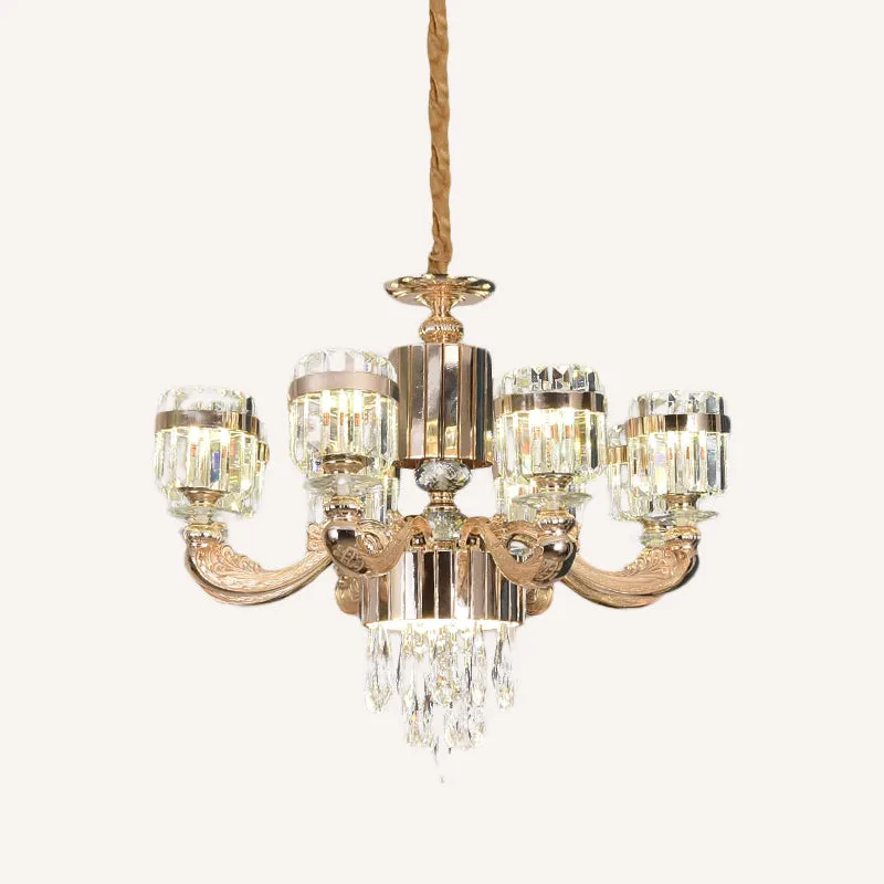 6/8 lichten cilinder kroonluchter verlichting moderne gouden kristallen plafond hanglamp boven tafel Clearhalo