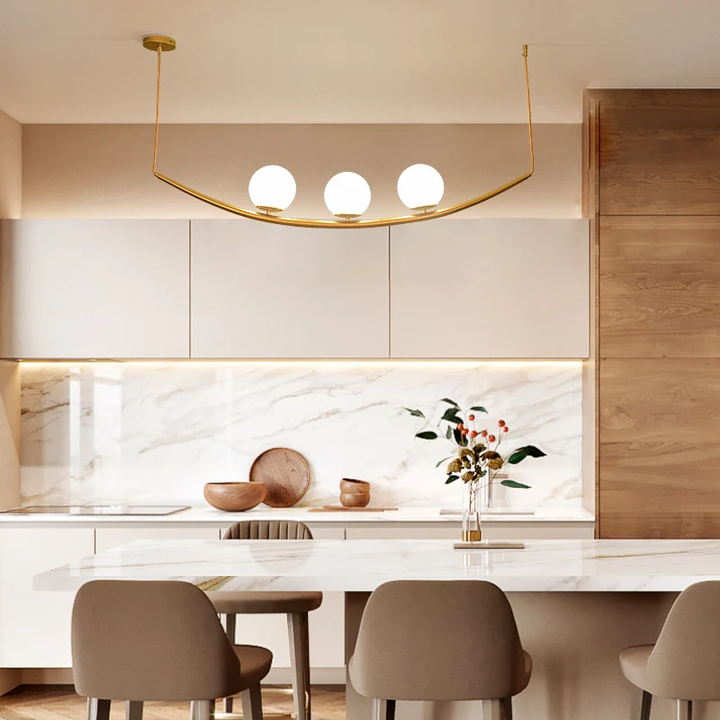 2/3 lichten eetkamer kroonluchter lamp armatuur modernisme gouden afwerking hangende plafondlamp met bal melkglas kap Clea...