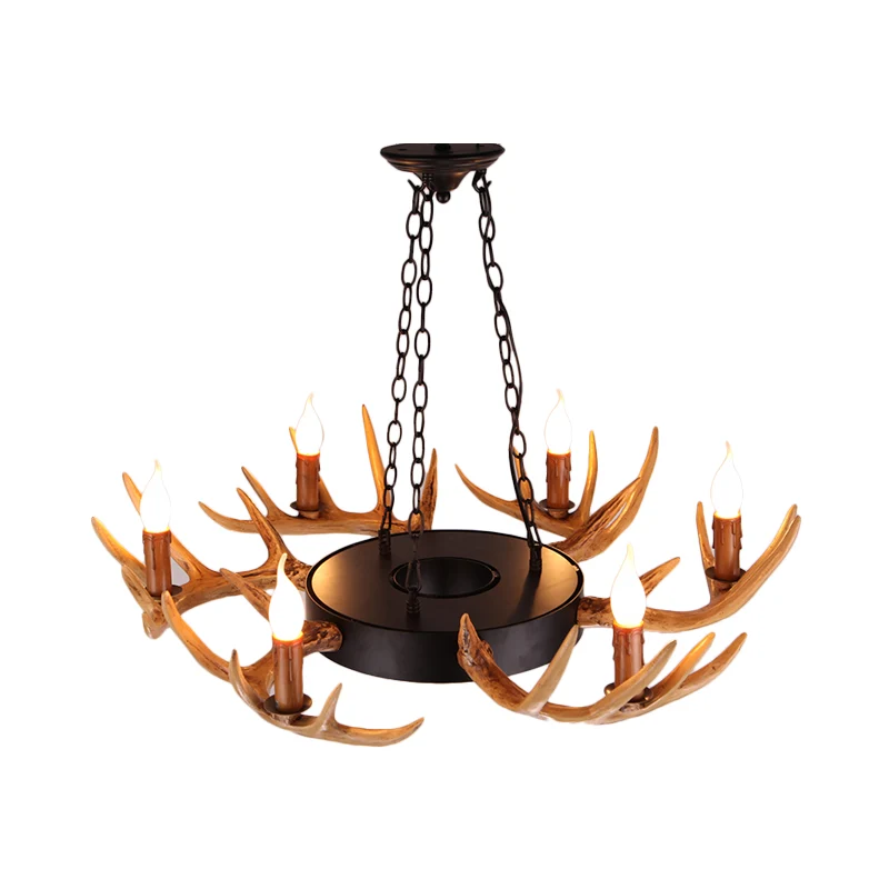 6 Lichten Hars Kroonluchter Lamp Dorp Houten Kandelaar Woonkamer Downverlichting Hanger Clearhalo