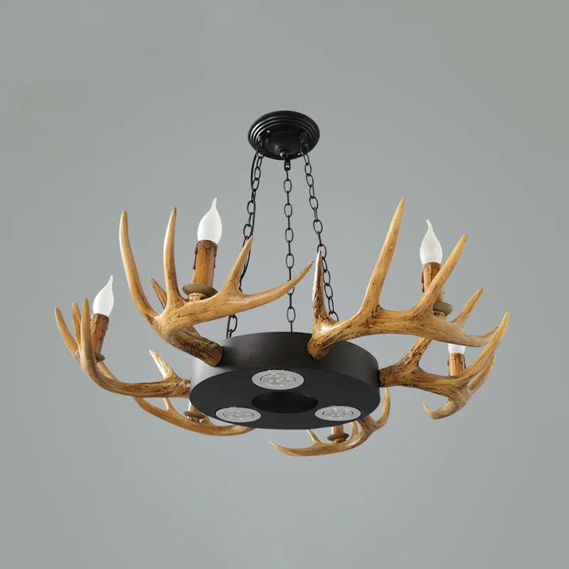 6 Lichten Hars Kroonluchter Lamp Dorp Houten Kandelaar Woonkamer Downverlichting Hanger Clearhalo
