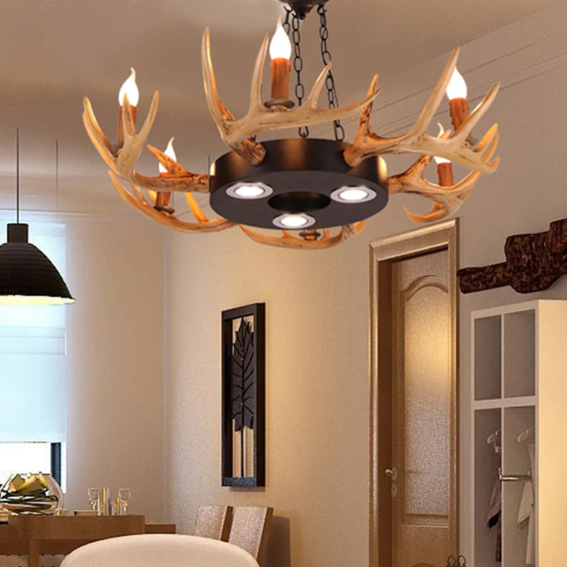 6 Lichten Hars Kroonluchter Lamp Dorp Houten Kandelaar Woonkamer Downverlichting Hanger Clearhalo
