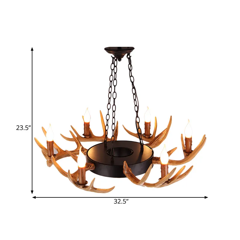 6 Lichten Hars Kroonluchter Lamp Dorp Houten Kandelaar Woonkamer Downverlichting Hanger Clearhalo