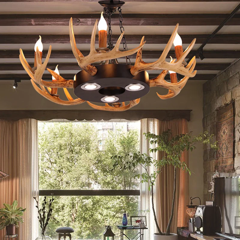 6 Lichten Hars Kroonluchter Lamp Dorp Houten Kandelaar Woonkamer Downverlichting Hanger Clearhalo