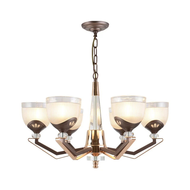 3/6 Lichten Kom Hangende Kroonluchter Vintage Koffie Afwerking Wit Geribbeld Glazen Hanglamp Armatuur Clearhalo