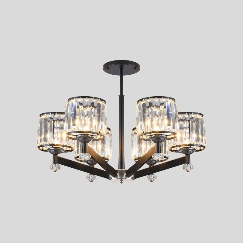 3/6 lichten kristallen hanglampset traditionele zwarte cilinder zitkamer kroonluchterverlichting Clearhalo