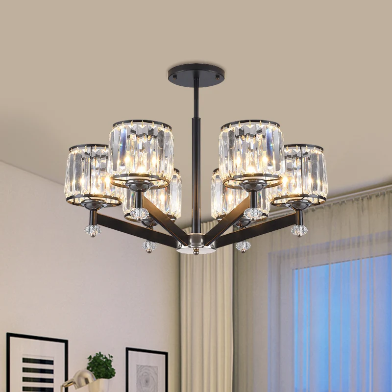 3/6 lichten kristallen hanglampset traditionele zwarte cilinder zitkamer kroonluchterverlichting Clearhalo