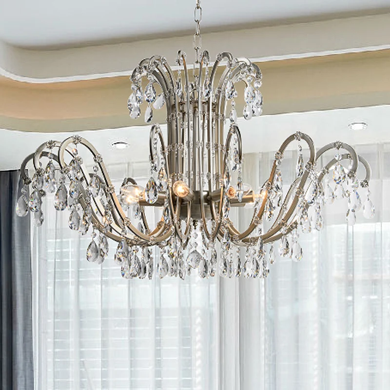 5/8 lichten kroonluchter minimalisme swooping arm kristallen hanglampset verouderd zilver Clearhalo
