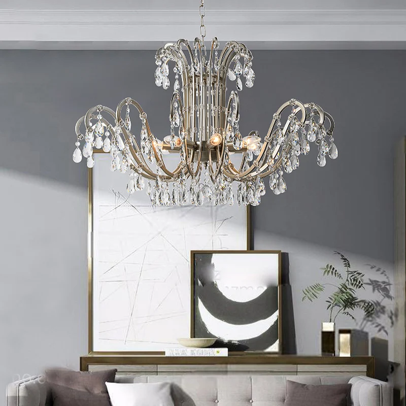 5/8 lichten kroonluchter minimalisme swooping arm kristallen hanglampset verouderd zilver Clearhalo