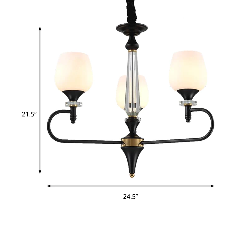 3/6 lichten opaalglas hangende kroonluchter traditionele matzwarte kegel woonkamer hanglamp Clearhalo