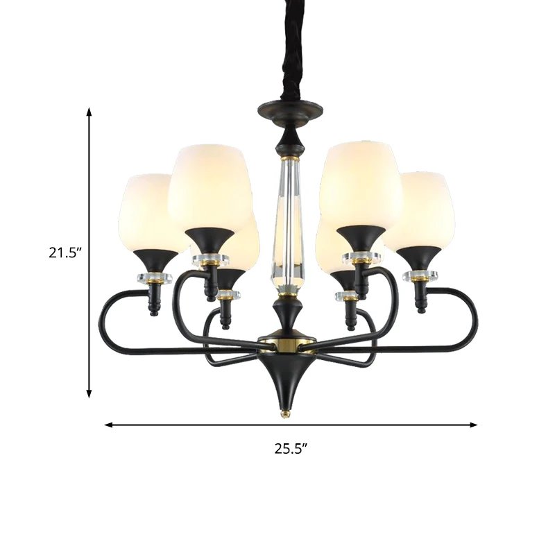 3/6 lichten opaalglas hangende kroonluchter traditionele matzwarte kegel woonkamer hanglamp Clearhalo