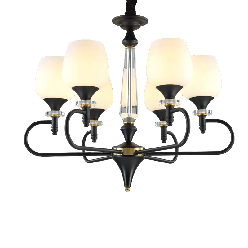 3/6 lichten opaalglas hangende kroonluchter traditionele matzwarte kegel woonkamer hanglamp Clearhalo