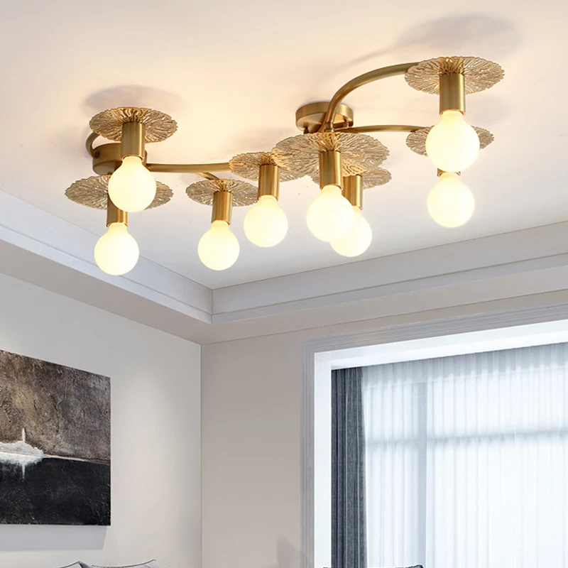 6/8 lichten platte semi-inbouwverlichting traditionele messing metalen plafondmontage voor woonkamer Clearhalo