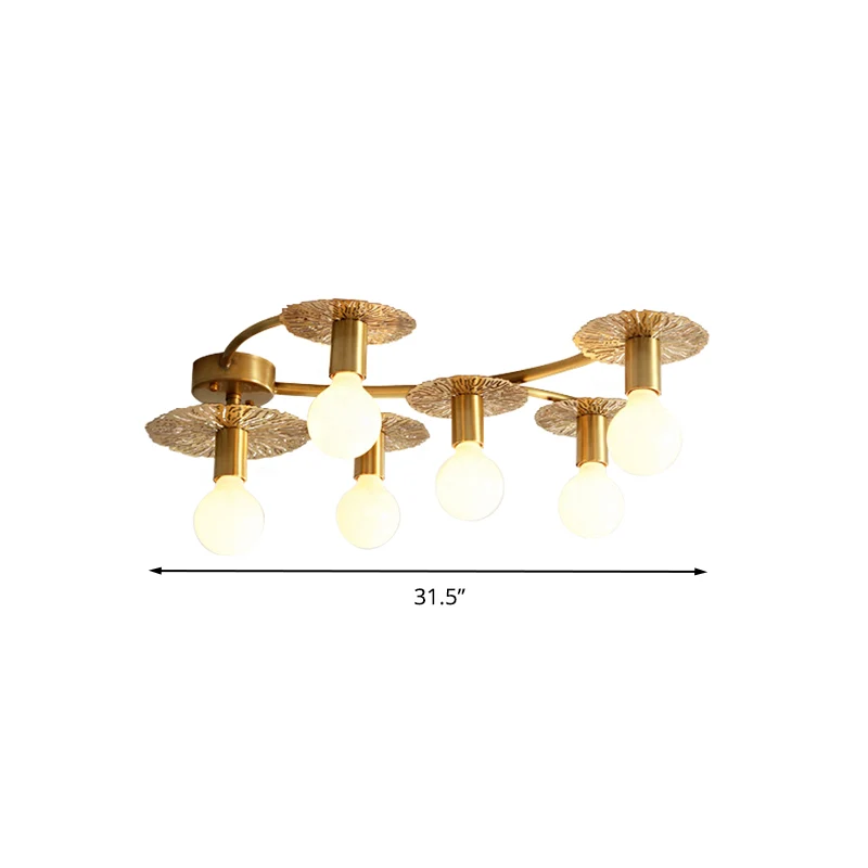 6/8 lichten platte semi-inbouwverlichting traditionele messing metalen plafondmontage voor woonkamer Clearhalo