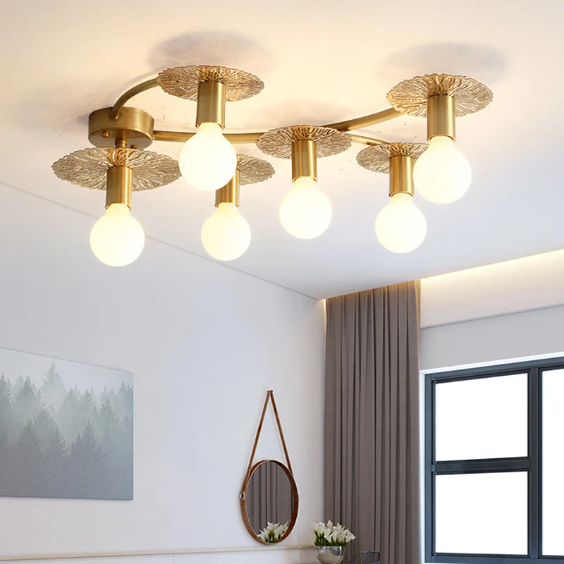 6/8 lichten platte semi-inbouwverlichting traditionele messing metalen plafondmontage voor woonkamer Clearhalo