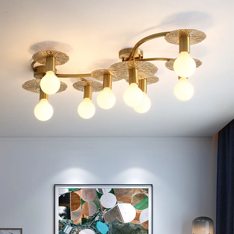6/8 lichten platte semi-inbouwverlichting traditionele messing metalen plafondmontage voor woonkamer Clearhalo