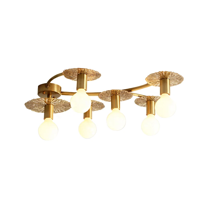 6/8 lichten platte semi-inbouwverlichting traditionele messing metalen plafondmontage voor woonkamer Clearhalo