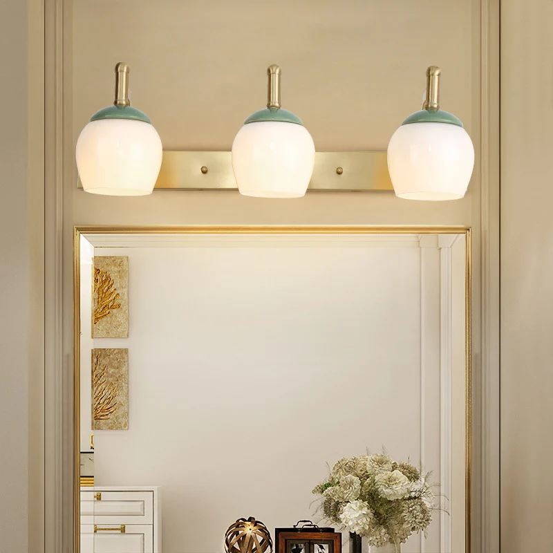 2/3 Lichten Vanity Lamp Traditionele Bubble Frosted Glass Sconce Lichtarmatuur Messing voor Badkamer Clearhalo