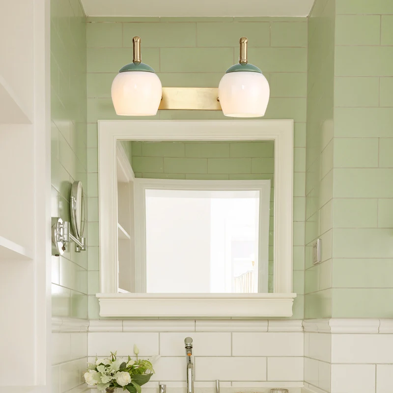 2/3 Lichten Vanity Lamp Traditionele Bubble Frosted Glass Sconce Lichtarmatuur Messing voor Badkamer Clearhalo