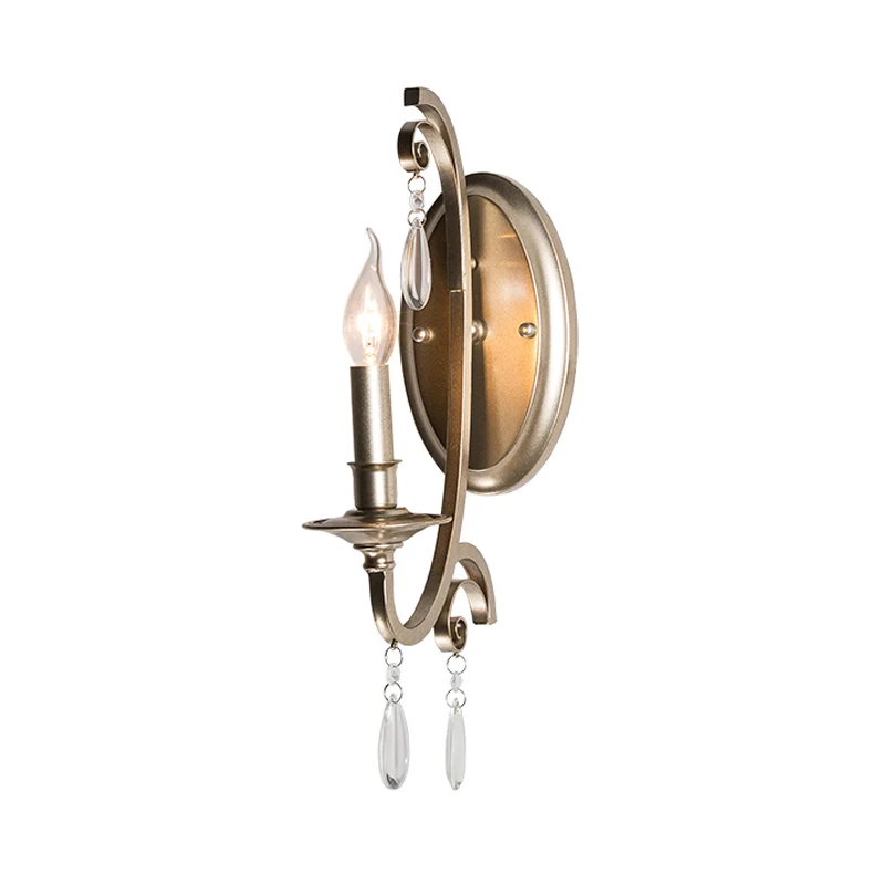 1/2 Lichten Wandlamp Verlichting Landelijk Gebogen Arm Metalen Schans Lichtarmatuur Champagne met Kristaldecoratie Clearhalo