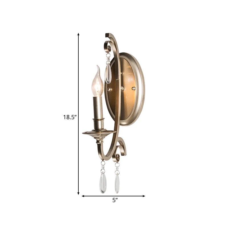 1/2 Lichten Wandlamp Verlichting Landelijk Gebogen Arm Metalen Schans Lichtarmatuur Champagne met Kristaldecoratie Clearhalo