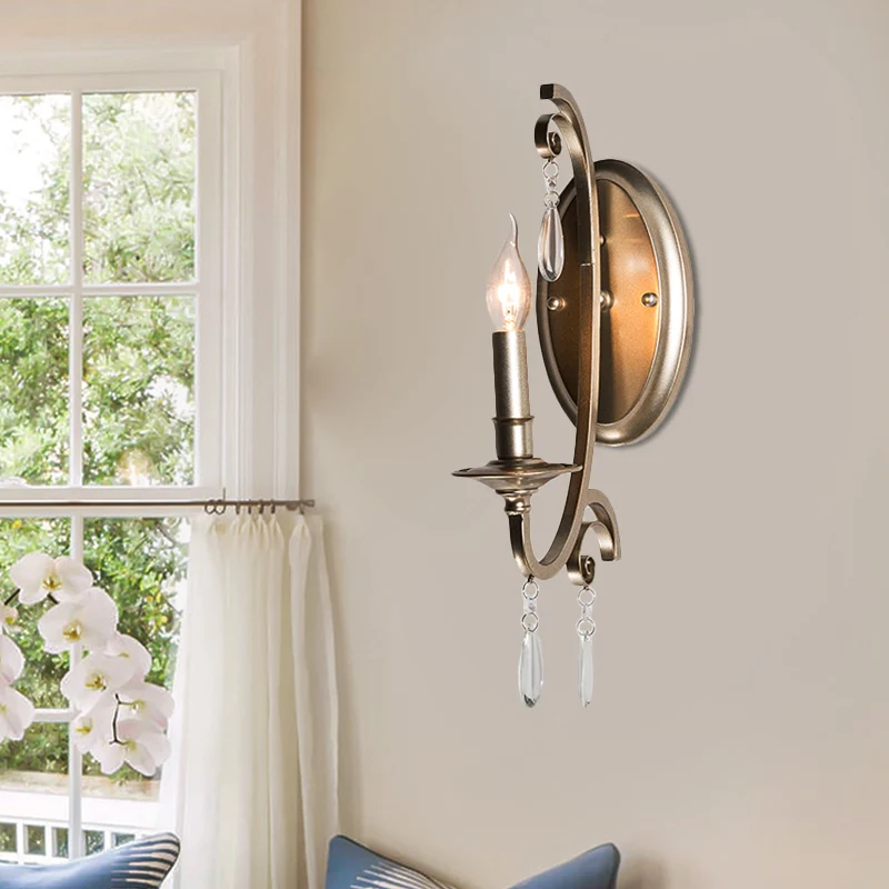 1/2 Lichten Wandlamp Verlichting Landelijk Gebogen Arm Metalen Schans Lichtarmatuur Champagne met Kristaldecoratie Clearhalo