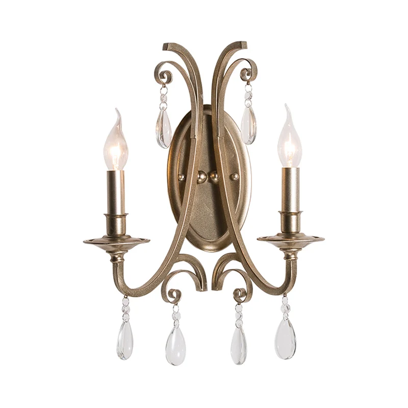 1/2 Lichten Wandlamp Verlichting Landelijk Gebogen Arm Metalen Schans Lichtarmatuur Champagne met Kristaldecoratie Clearhalo