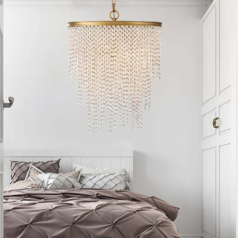 5/6 Lichten Waterval Kroonluchter Licht Landelijk Messing Kristallen Ophanging Hanger voor Slaapkamer Clearhalo