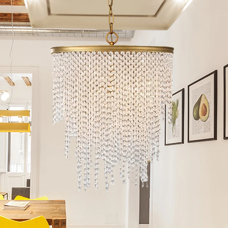 5/6 Lichten Waterval Kroonluchter Licht Landelijk Messing Kristallen Ophanging Hanger voor Slaapkamer Clearhalo