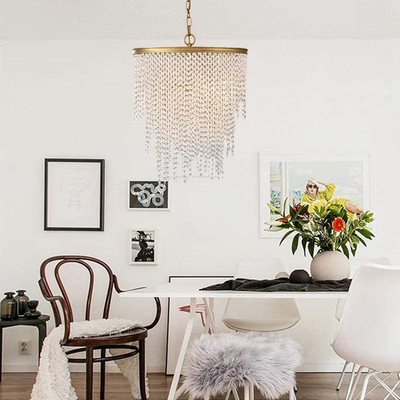 5/6 Lichten Waterval Kroonluchter Licht Landelijk Messing Kristallen Ophanging Hanger voor Slaapkamer Clearhalo