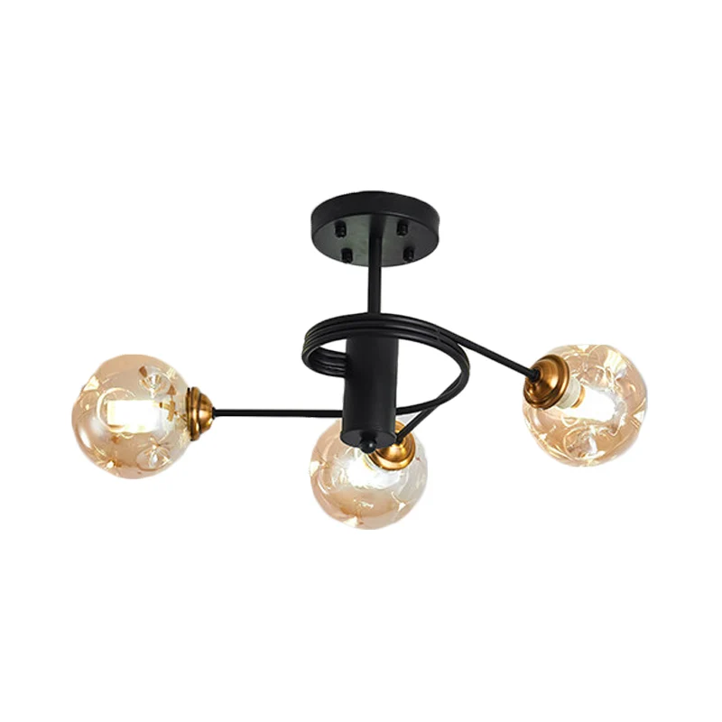 3/5 lichten woonkamer semi-inbouw met bal amber/rook ingedeukt geblazen glazen kap modernistische zwarte semi-inbouw plafo...
