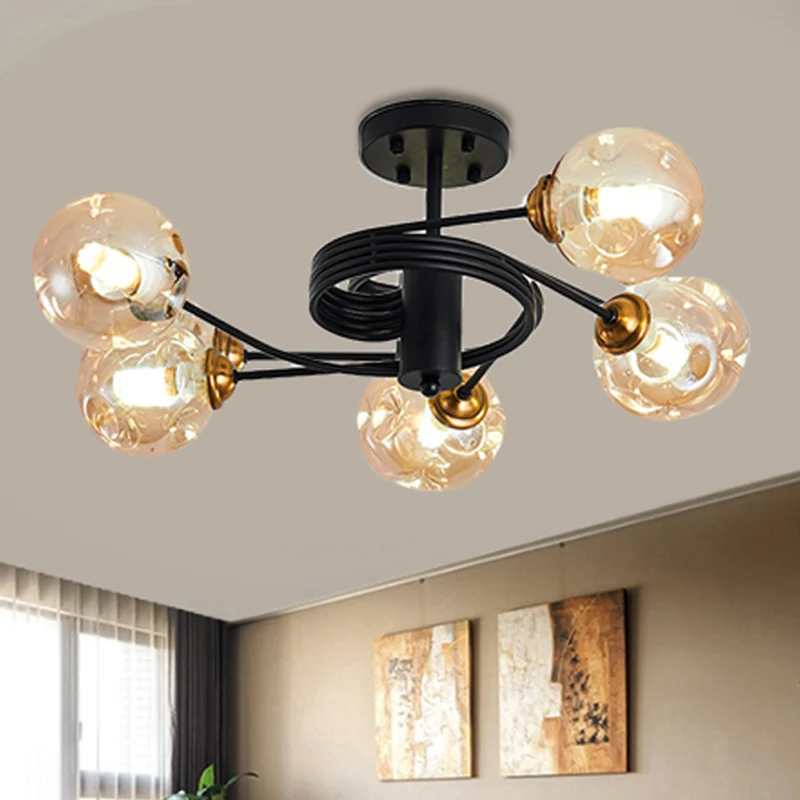 3/5 lichten woonkamer semi-inbouw met bal amber/rook ingedeukt geblazen glazen kap modernistische zwarte semi-inbouw plafo...