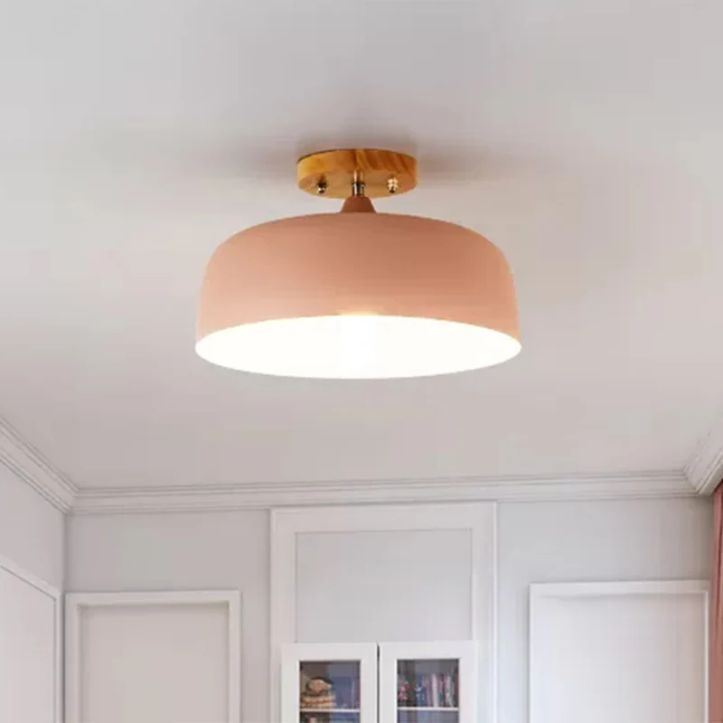 1 lichtgrijs/wit/roze/groen plafondinbouwlamp met trommel metalen lampenkap eenvoudige semi-inbouwlamp Clearhalo