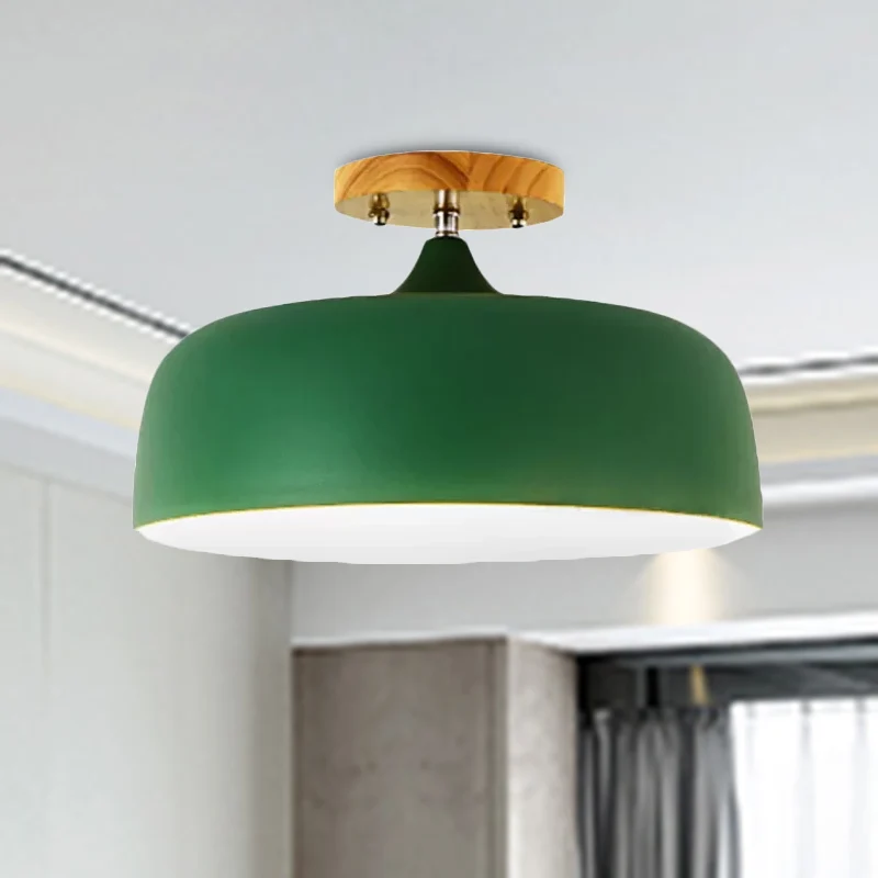 1 lichtgrijs/wit/roze/groen plafondinbouwlamp met trommel metalen lampenkap eenvoudige semi-inbouwlamp Clearhalo